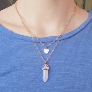 2 for $18❤️‍🔥 Gold Layered Necklace Heart White Crystal Stone Pendant
